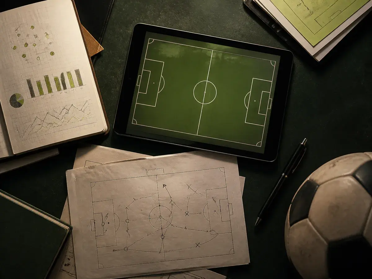 Mesa com análise de futebol e o Radar dos Jogos aberto